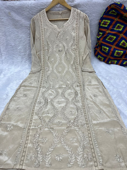 Crepe Chikan Work Kurta – Dyeable Collection