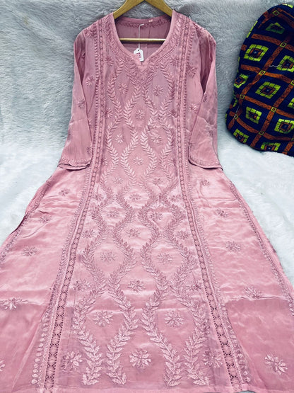 Crepe Chikan Work Kurta – Dyeable Collection