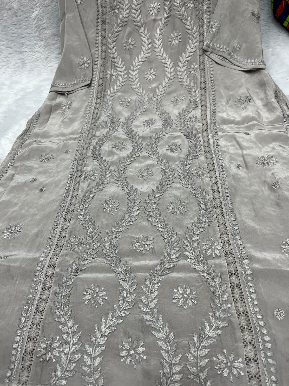 Crepe Chikan Work Kurta – Dyeable Collection