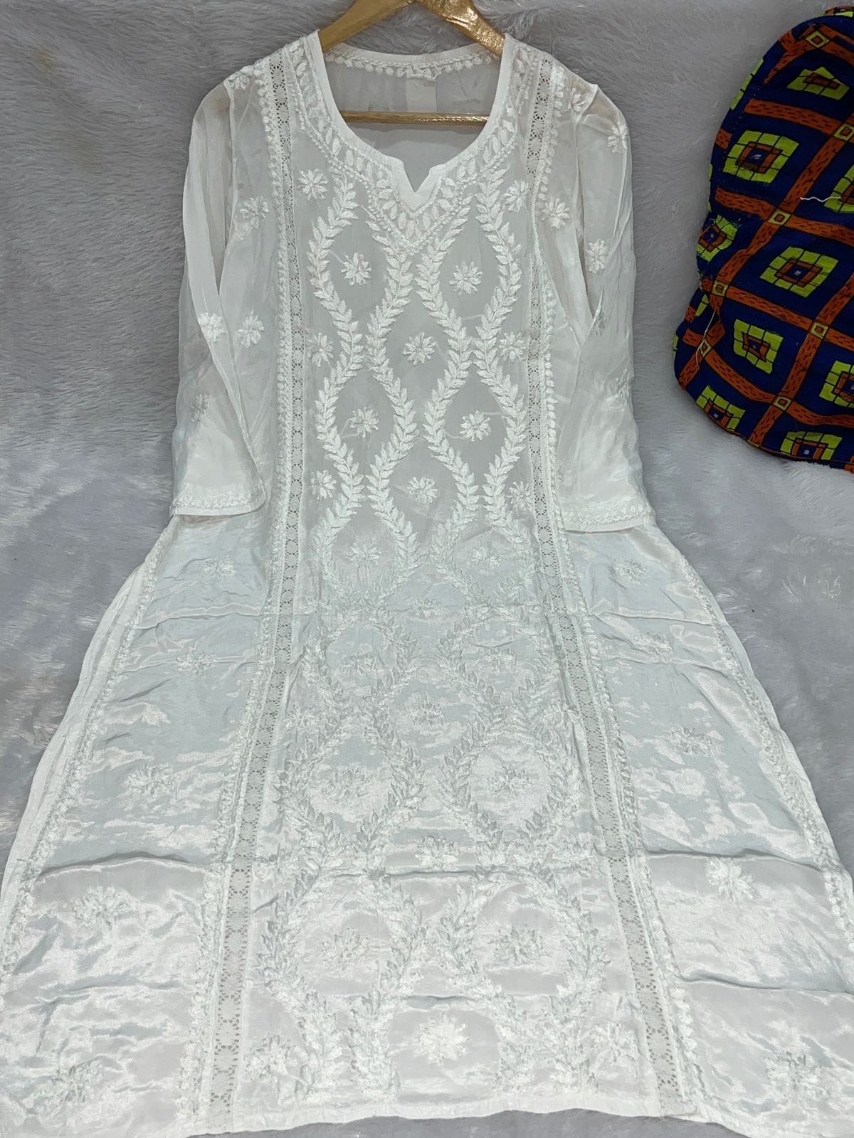 Crepe Chikan Work Kurta – Dyeable Collection