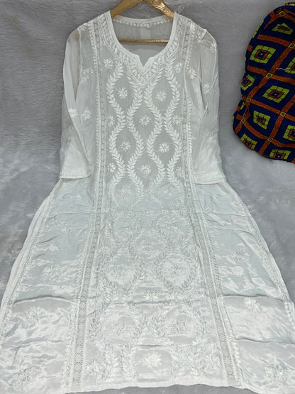 Crepe Chikan Work Kurta – Dyeable Collection