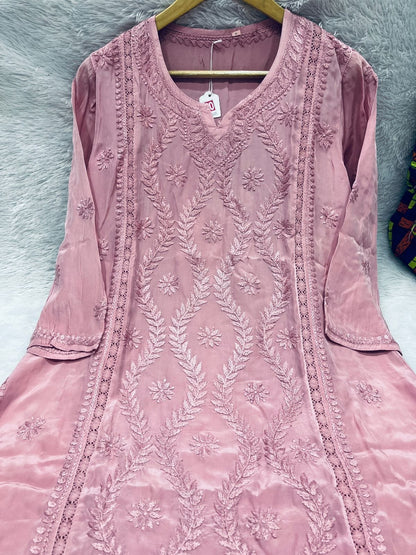 Crepe Chikan Work Kurta – Dyeable Collection