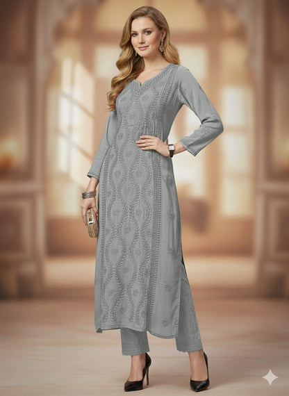Crepe Chikan Work Kurta – Dyeable Collection