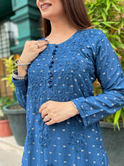 Cotton Chanderi Kurti–Plazo Set