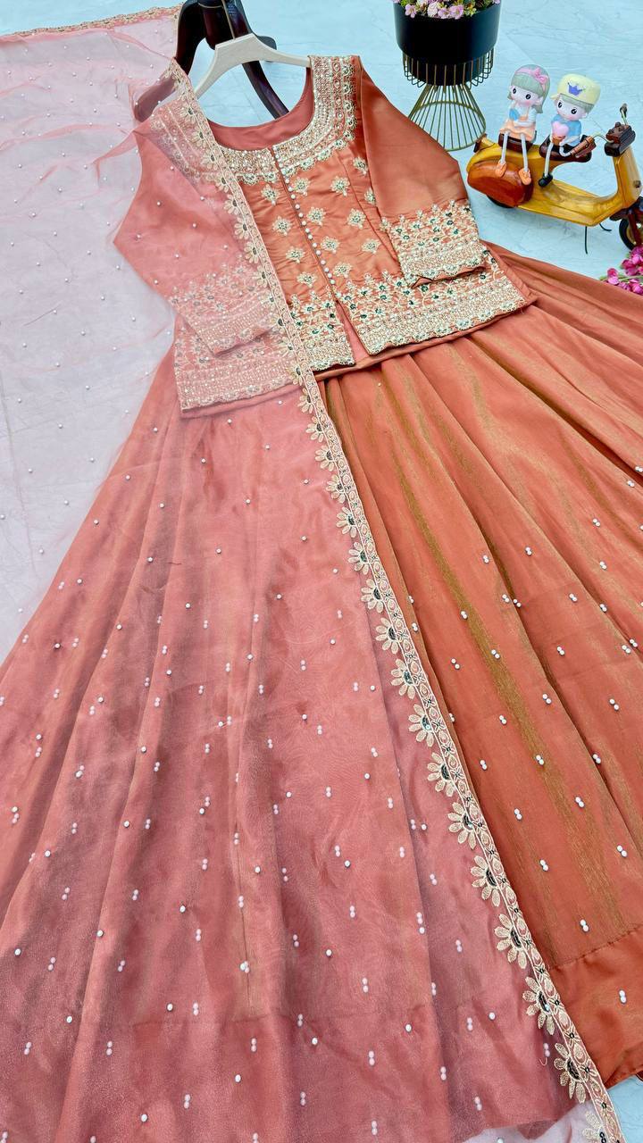 Premium Shimmer Silk Embroidered Lehenga Set