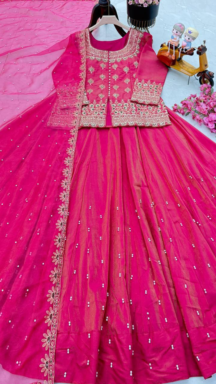 Premium Shimmer Silk Embroidered Lehenga Set