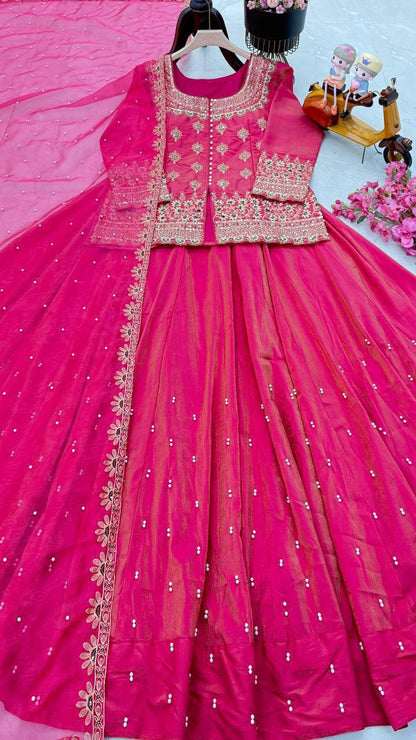 Premium Shimmer Silk Embroidered Lehenga Set
