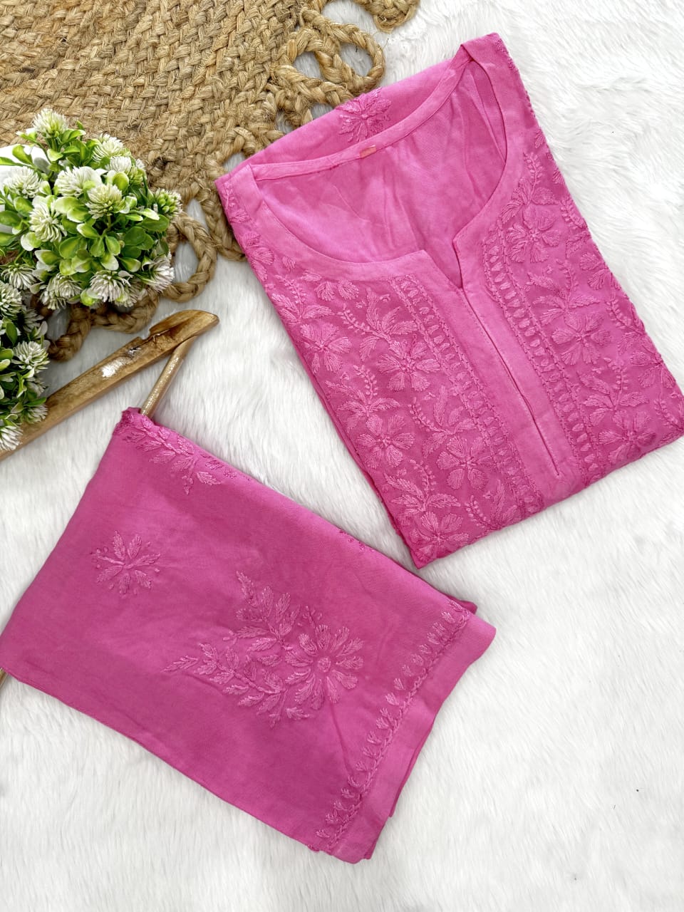 Premium Rayon Dyed Chikankari Cord Set