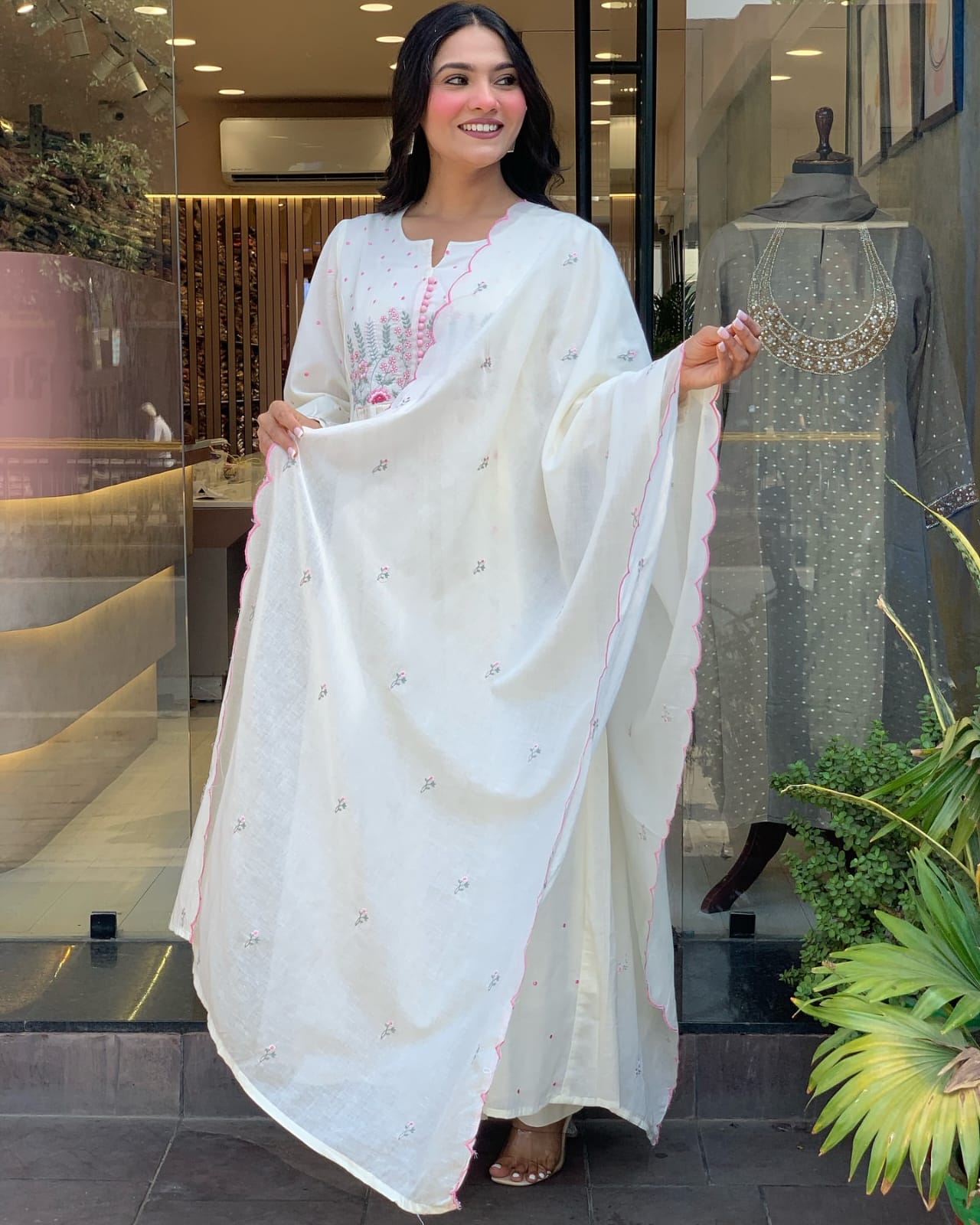 Beautiful Cotton Kurti Pant Dupatta Set