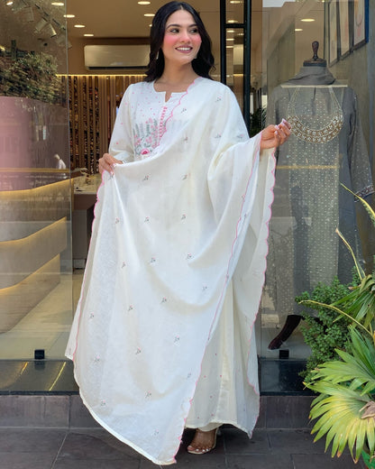 Beautiful Cotton Kurti Pant Dupatta Set