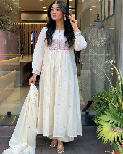 Beautiful Cotton Kurti Pant Dupatta Set