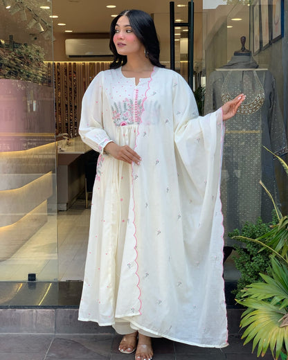 Beautiful Cotton Kurti Pant Dupatta Set