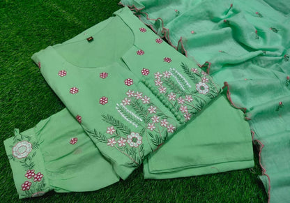 Beautiful Cotton Kurti Pant Dupatta Set
