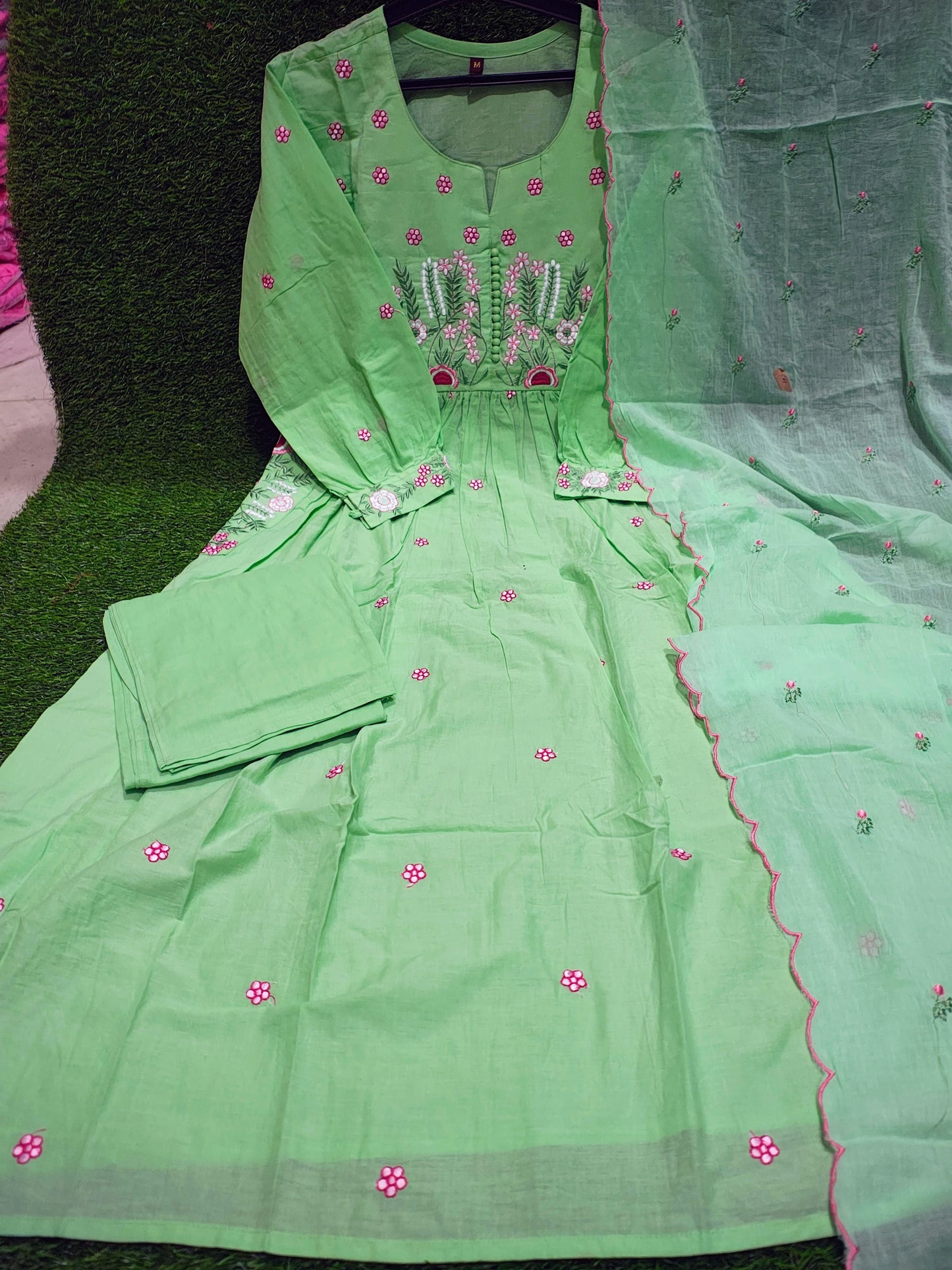 Beautiful Cotton Kurti Pant Dupatta Set