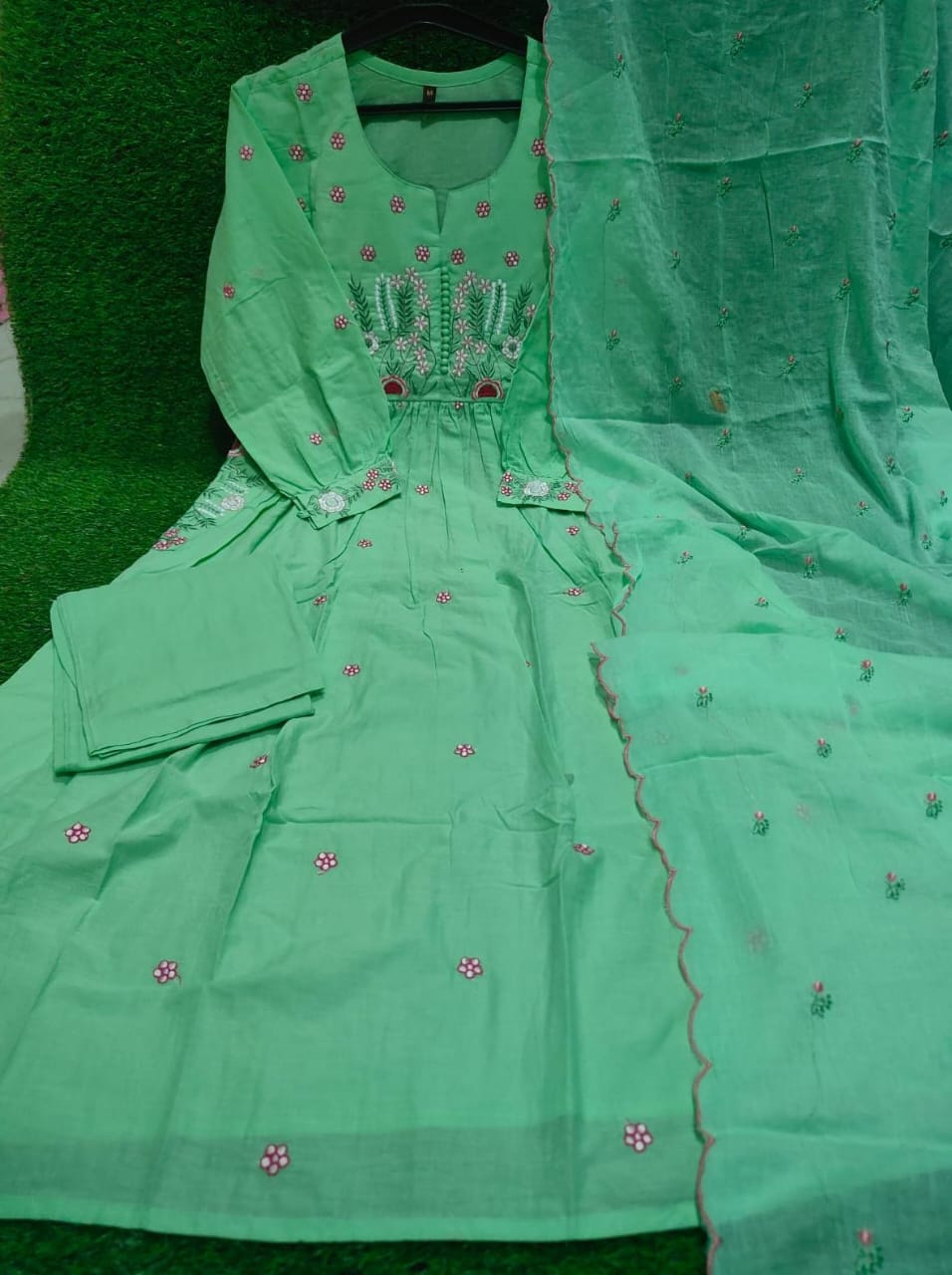 Beautiful Cotton Kurti Pant Dupatta Set