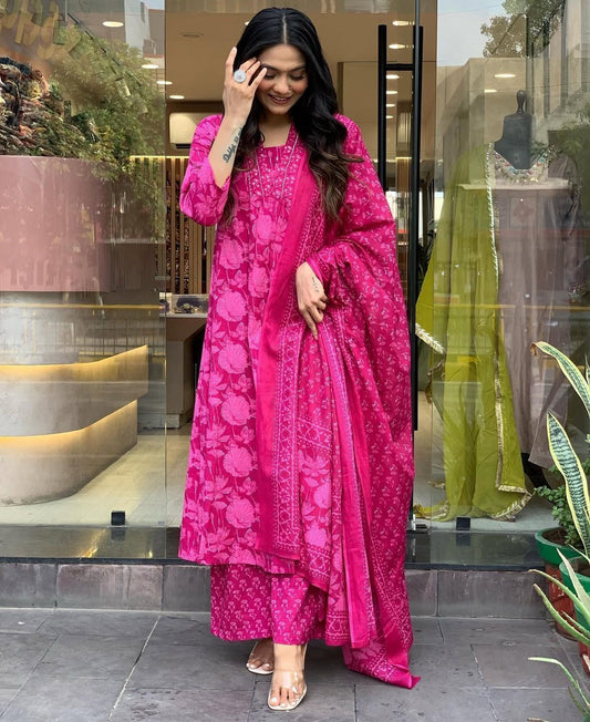 Pure Cotton 3-Piece Anarkali Set