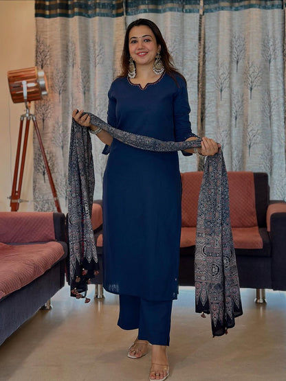 Pure Cotton Suit with Ajrakh Dupatta