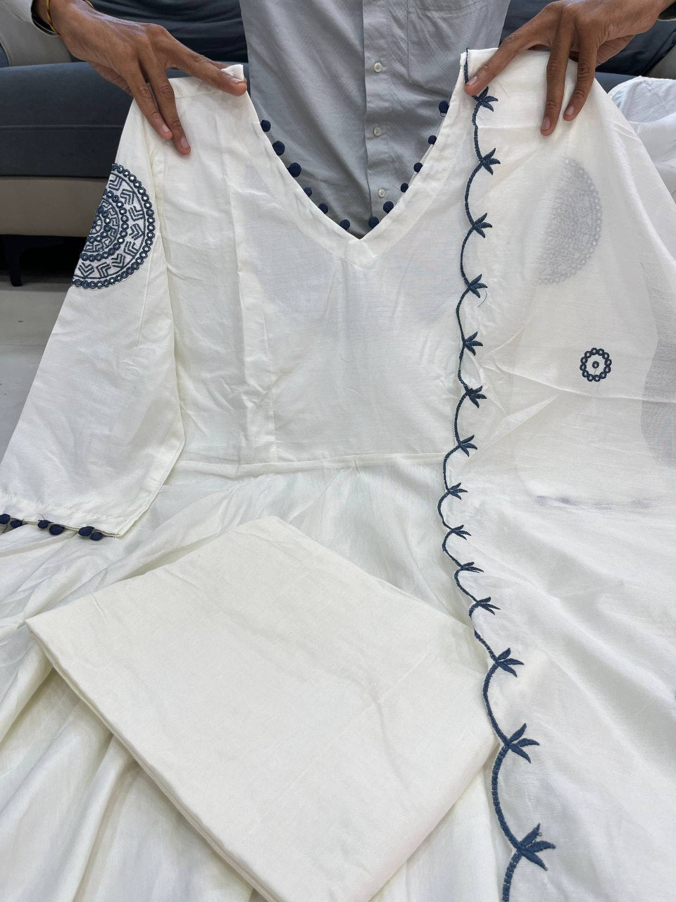 Rasha White Embroidered Anarkali Set – Bollywood Inspired