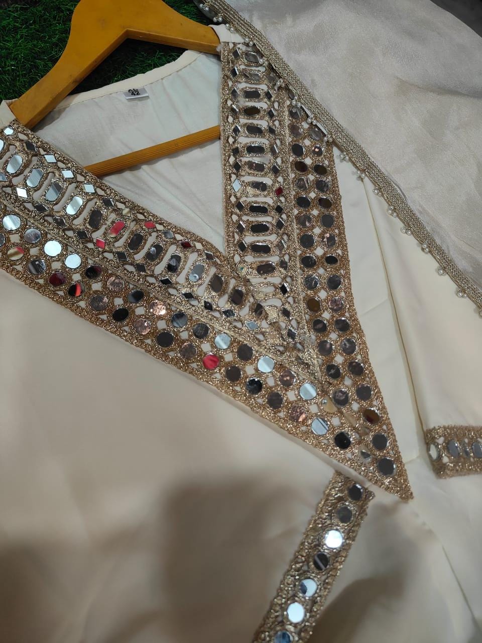 Designer Blooming Silk Kurti Sharara Set with Real Mirror Embroidery & Lace Dupatta