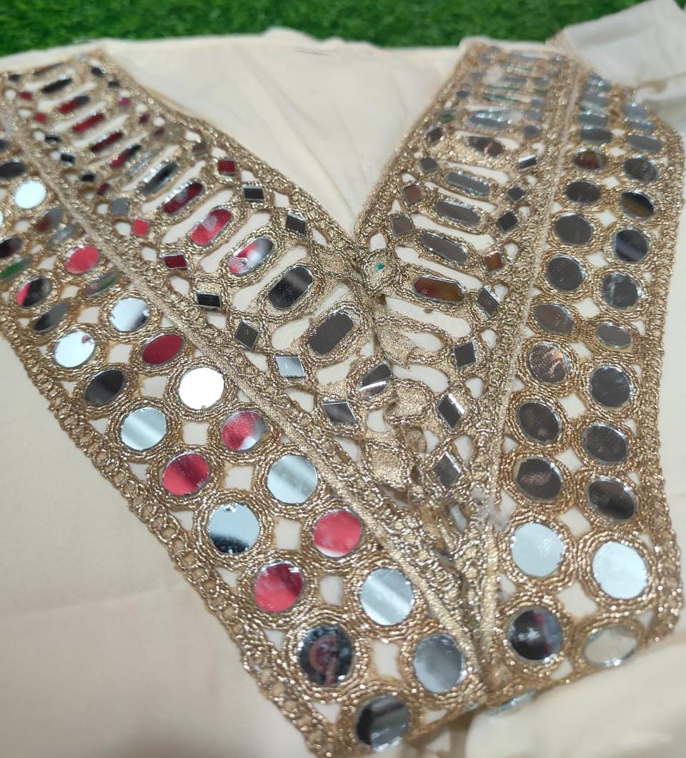 Designer Blooming Silk Kurti Sharara Set with Real Mirror Embroidery & Lace Dupatta