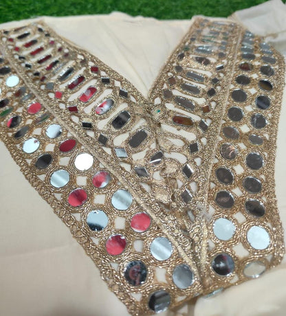 Designer Blooming Silk Kurti Sharara Set with Real Mirror Embroidery & Lace Dupatta