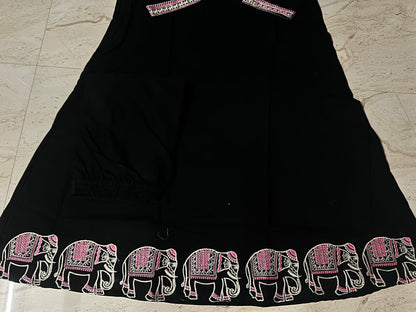 Black Cotton Embroidered Kurta Suit with Animal Print