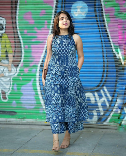 Printed Cotton Halter Neck Kurta Palazzo Set