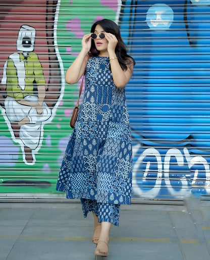 Printed Cotton Halter Neck Kurta Palazzo Set