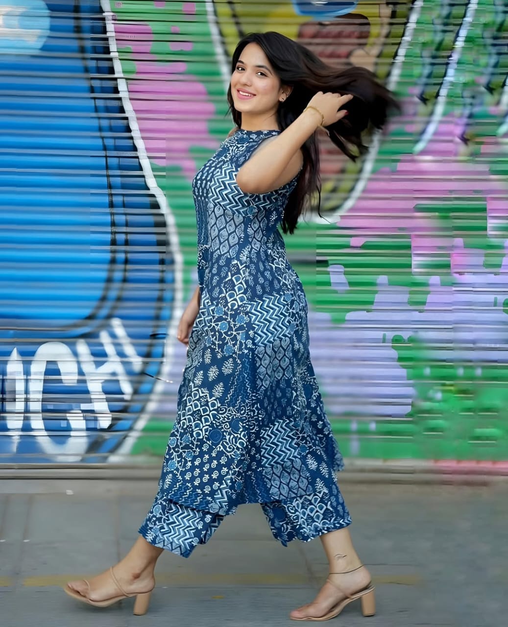 Printed Cotton Halter Neck Kurta Palazzo Set