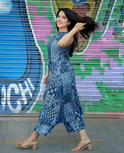 Printed Cotton Halter Neck Kurta Palazzo Set