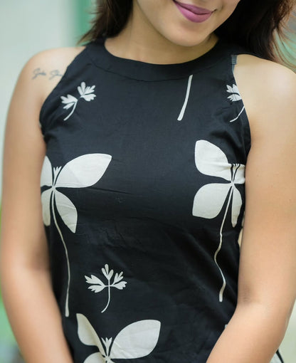 Halter Neck Printed Cotton Kurta with Palazzo Set