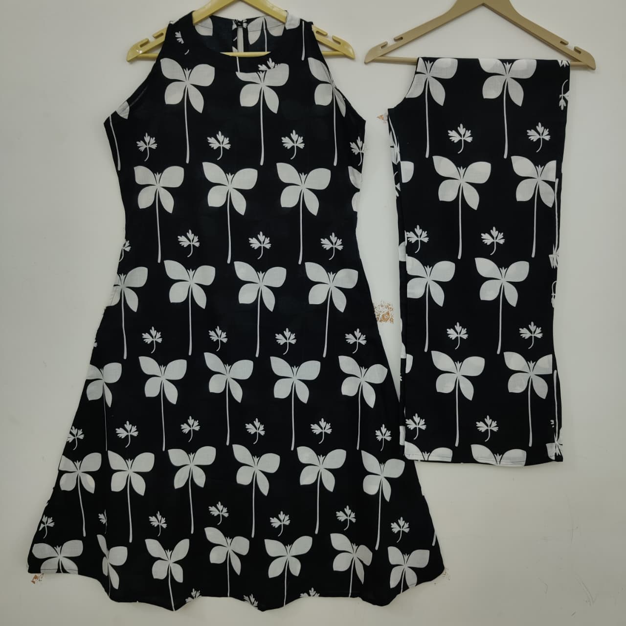 Halter Neck Printed Cotton Kurta with Palazzo Set