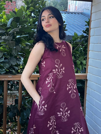 Halter Neck Printed Cotton Kurta with Palazzo Set