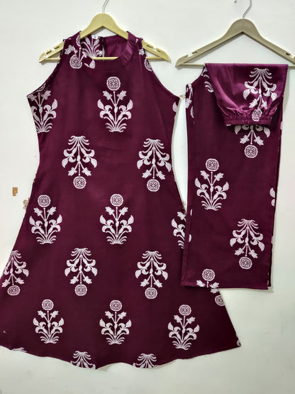 Halter Neck Printed Cotton Kurta with Palazzo Set