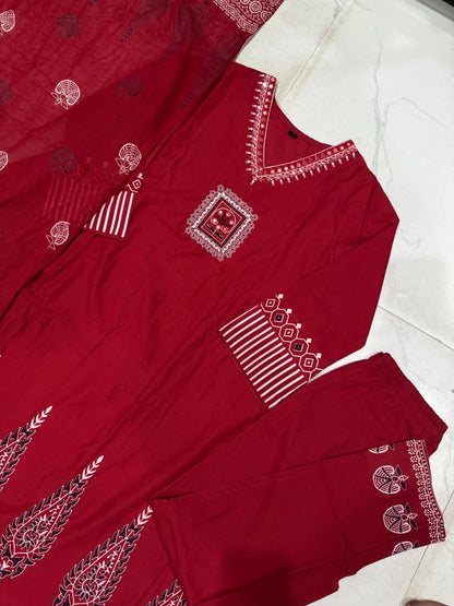 Pure Cotton Embroidered Kurti Set with Dupatta