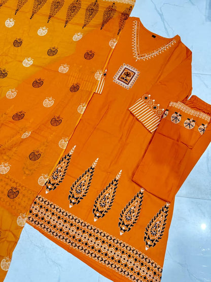 Pure Cotton Embroidered Kurti Set with Dupatta