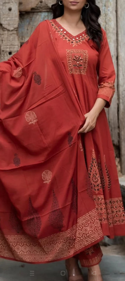 Pure Cotton Embroidered Kurti Set with Dupatta