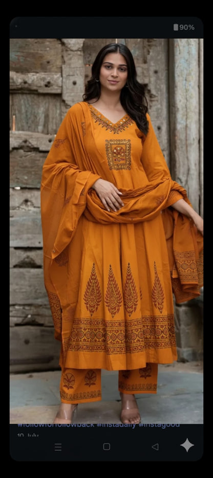 Pure Cotton Embroidered Kurti Set with Dupatta