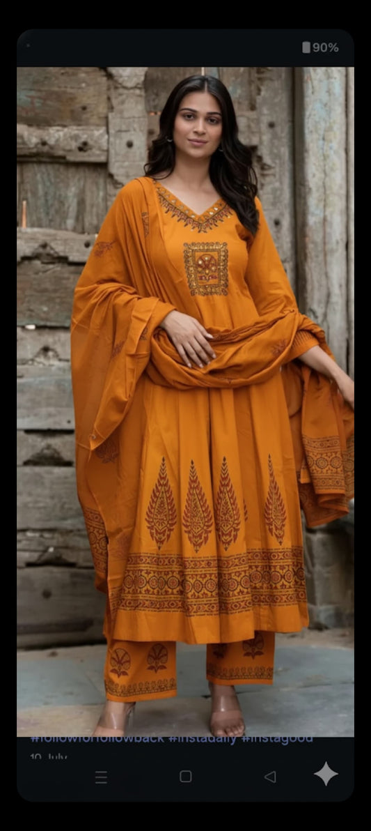 Pure Cotton Embroidered Kurti Set with Dupatta