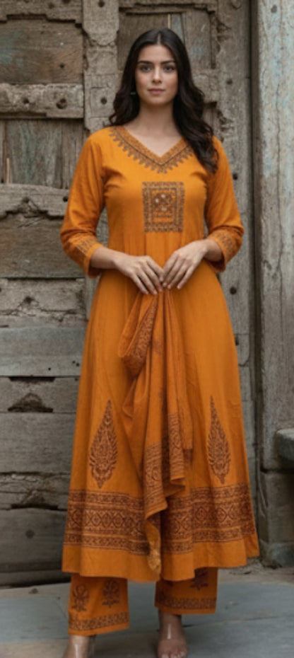 Pure Cotton Embroidered Kurti Set with Dupatta