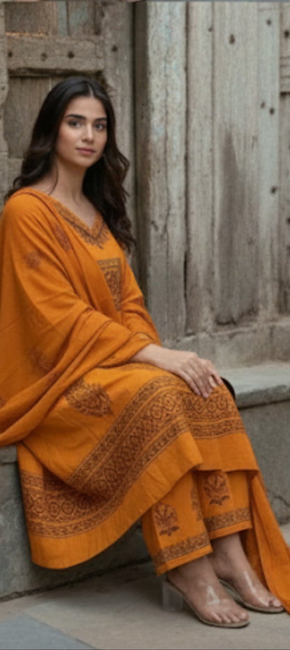 Pure Cotton Embroidered Kurti Set with Dupatta