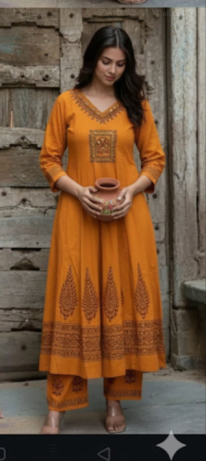Pure Cotton Embroidered Kurti Set with Dupatta