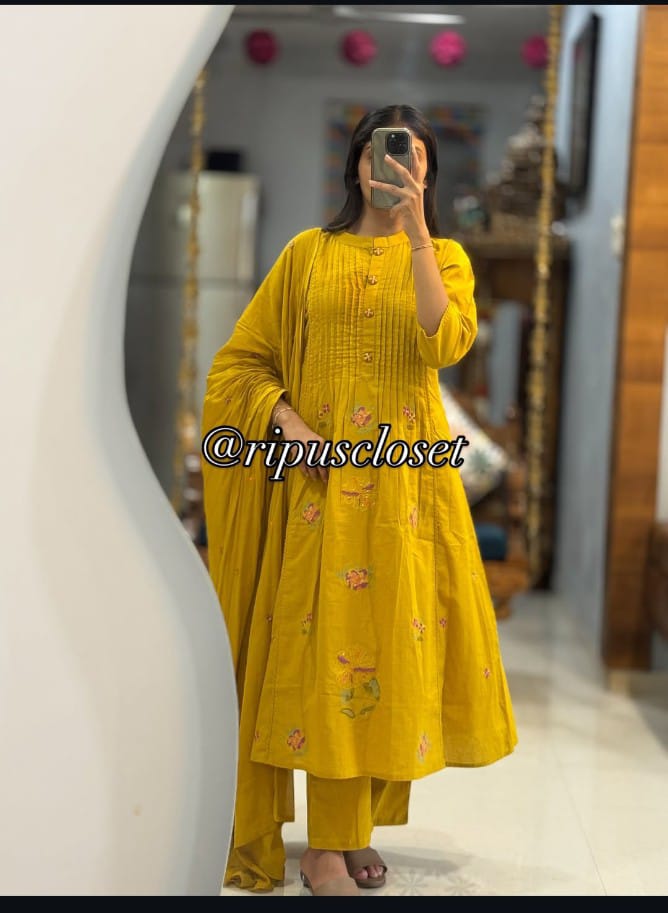 Elegant Cotton Kurti Palazzo Set with Dupatta