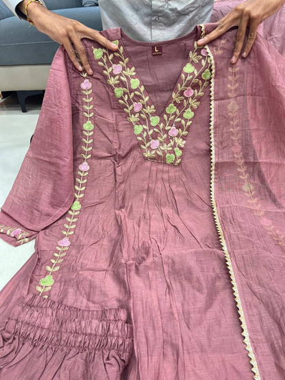 Lizza Premium Mul Chanderi Suit Set with Embroidery