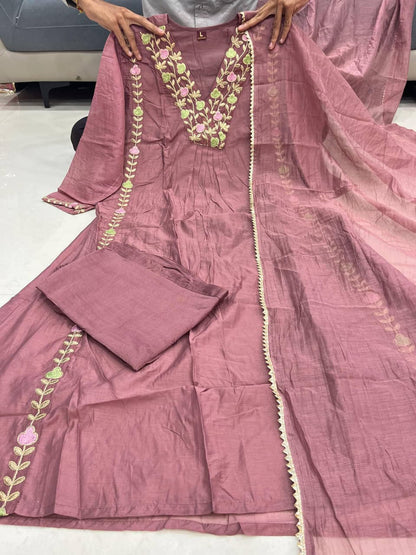 Lizza Premium Mul Chanderi Suit Set with Embroidery