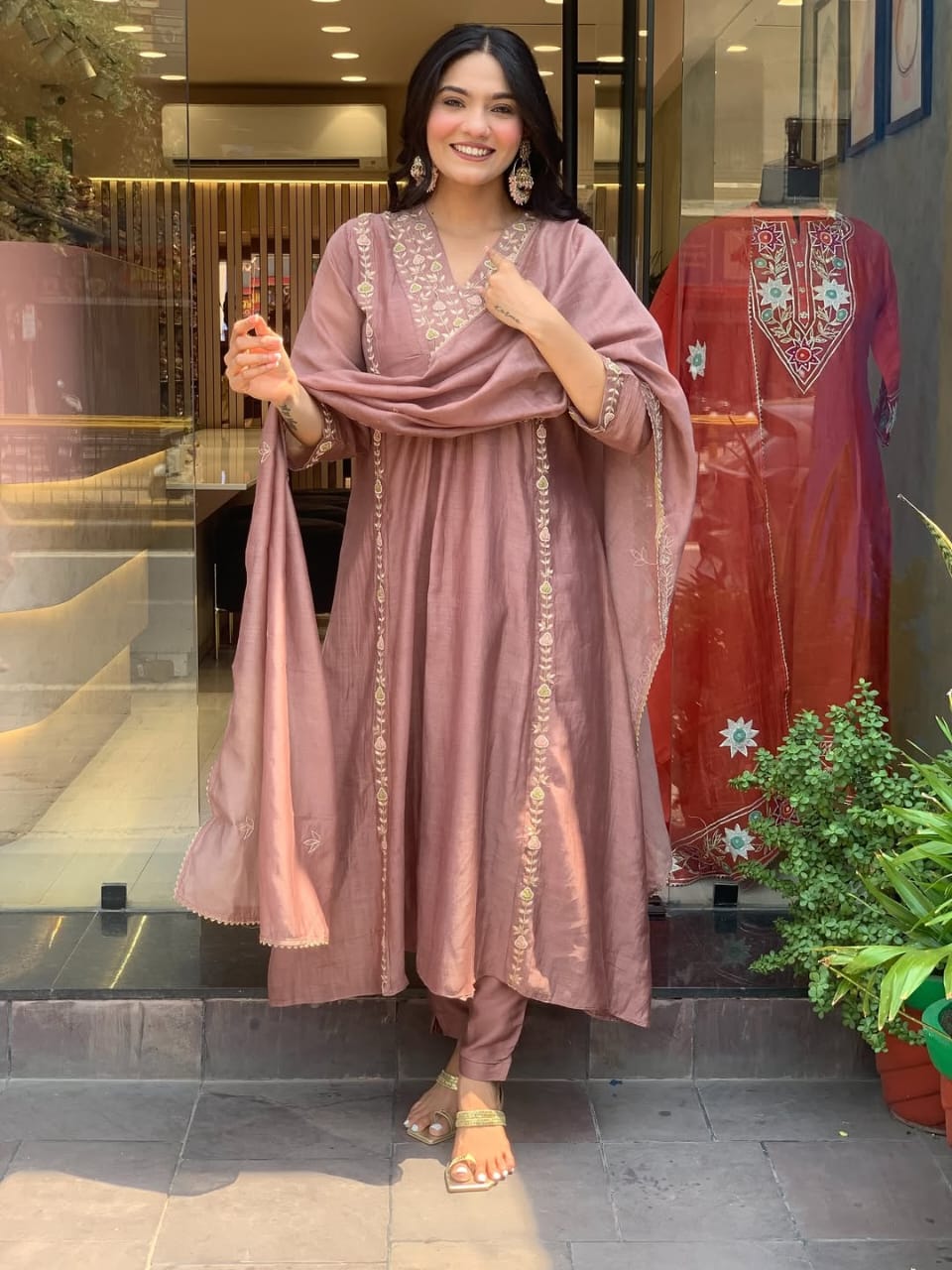 Lizza Premium Mul Chanderi Suit Set with Embroidery