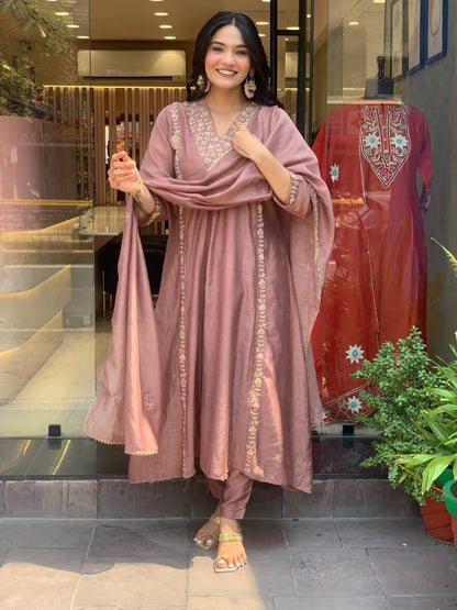 Lizza Premium Mul Chanderi Suit Set with Embroidery