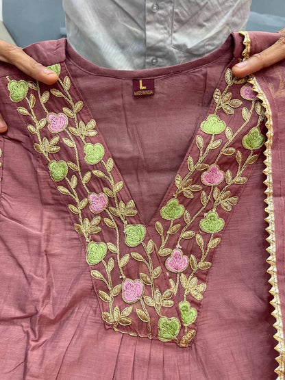 Lizza Premium Mul Chanderi Suit Set with Embroidery