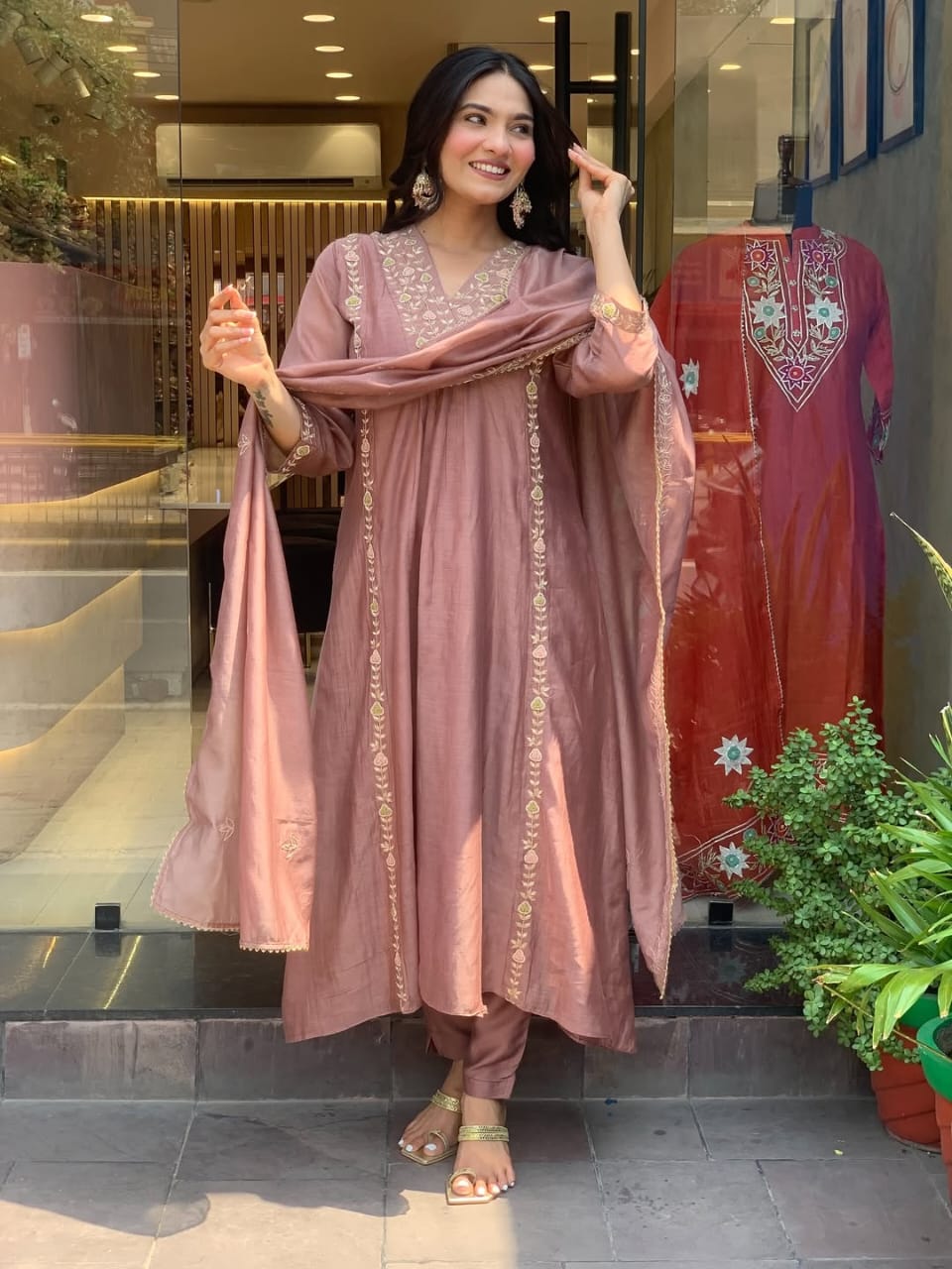 Lizza Premium Mul Chanderi Suit Set with Embroidery