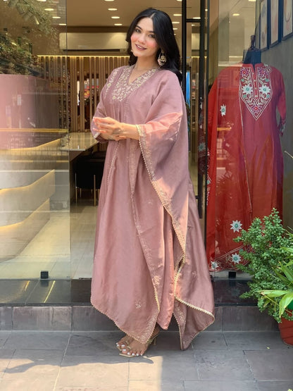 Lizza Premium Mul Chanderi Suit Set with Embroidery